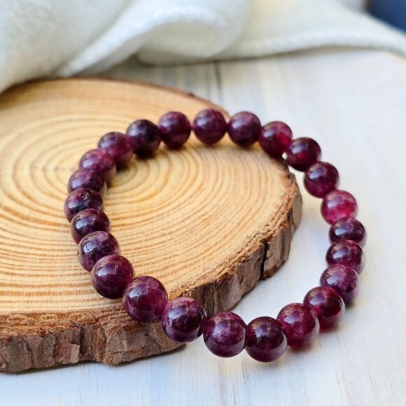 Handcrafted Garnet Stone Bead Bracelet w/ Elastic Stretch – One Size Fits Most - Picture 10 of 11